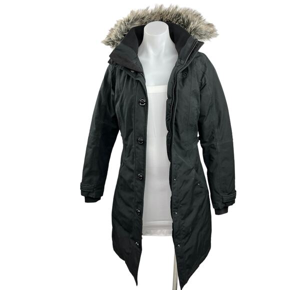 The North Face Tremaya Black Down Fur Hooded Button Down Parka Jacket Coat Sz XS - Picture 2 of 7